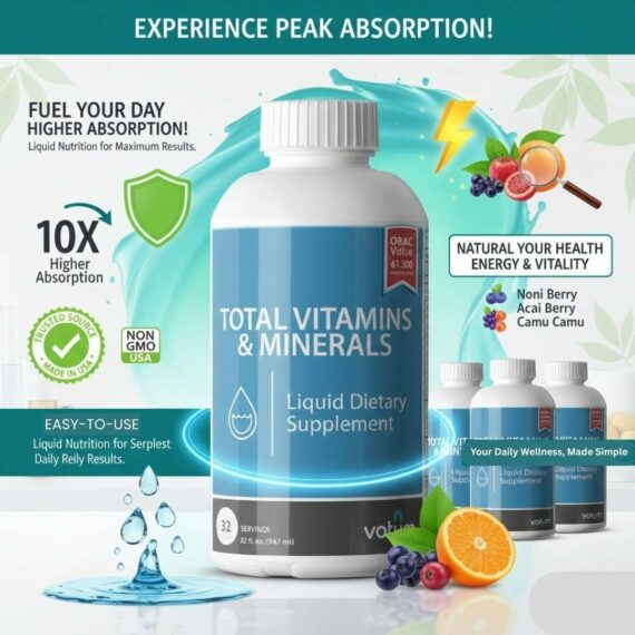 Votum Nutrition Total Vitamins & Minerals: Fast-absorbing liquid multivitamin for immunity, energy, and metabolism with Noni and Aloe Vera